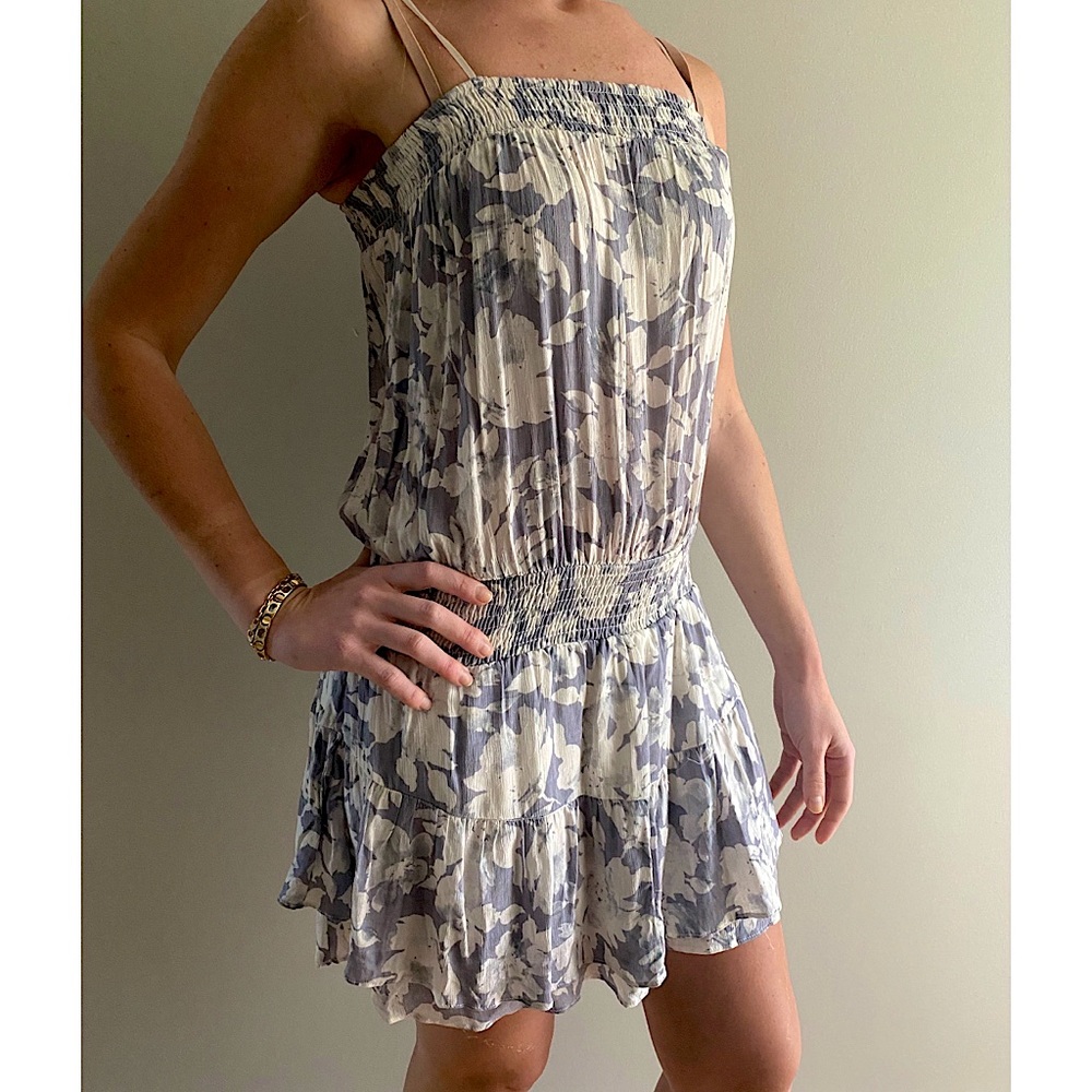 Pookie & Sebastian Floral Dress in Blue and White